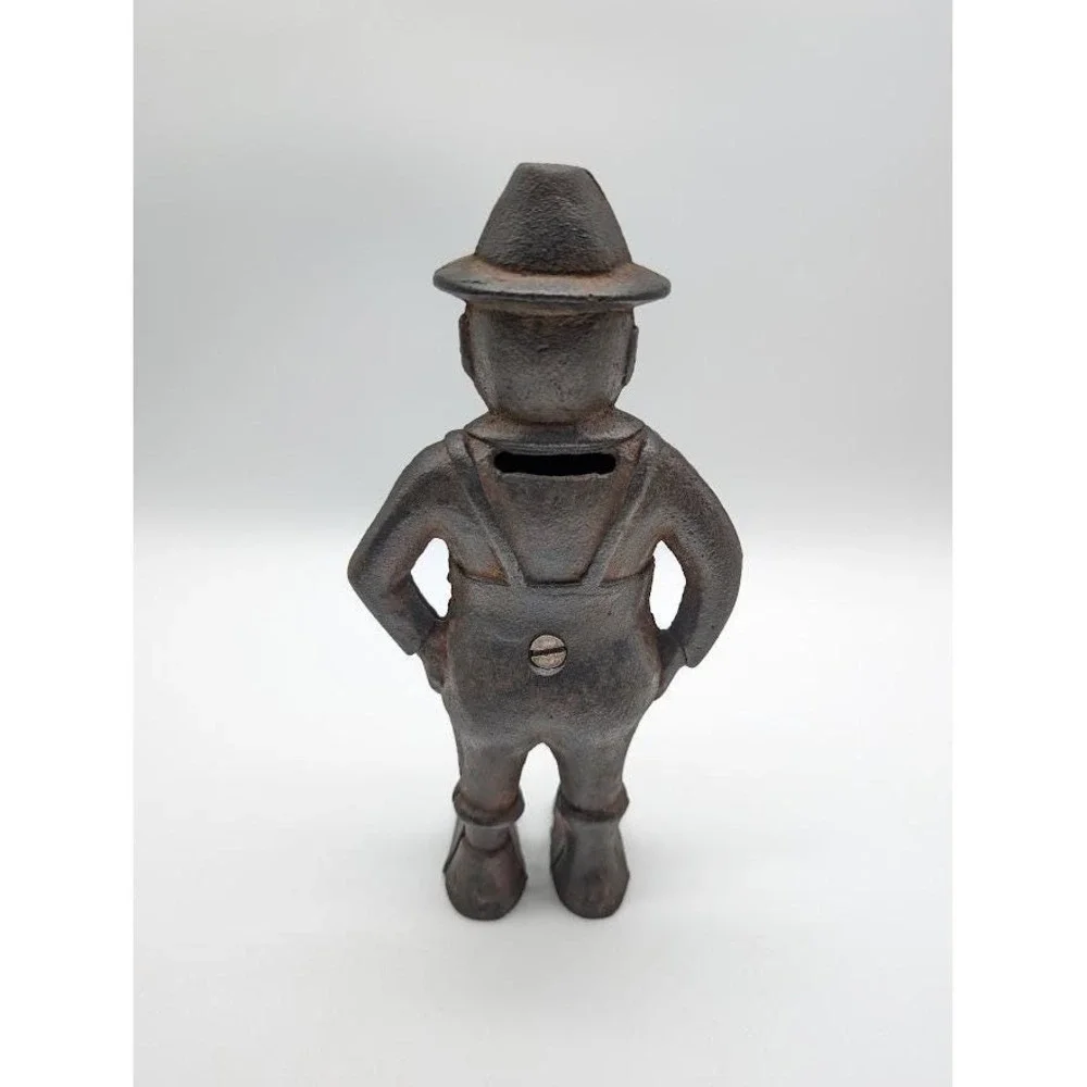 Antique Give Me A Penny Cast Iron Still Bank 7.5